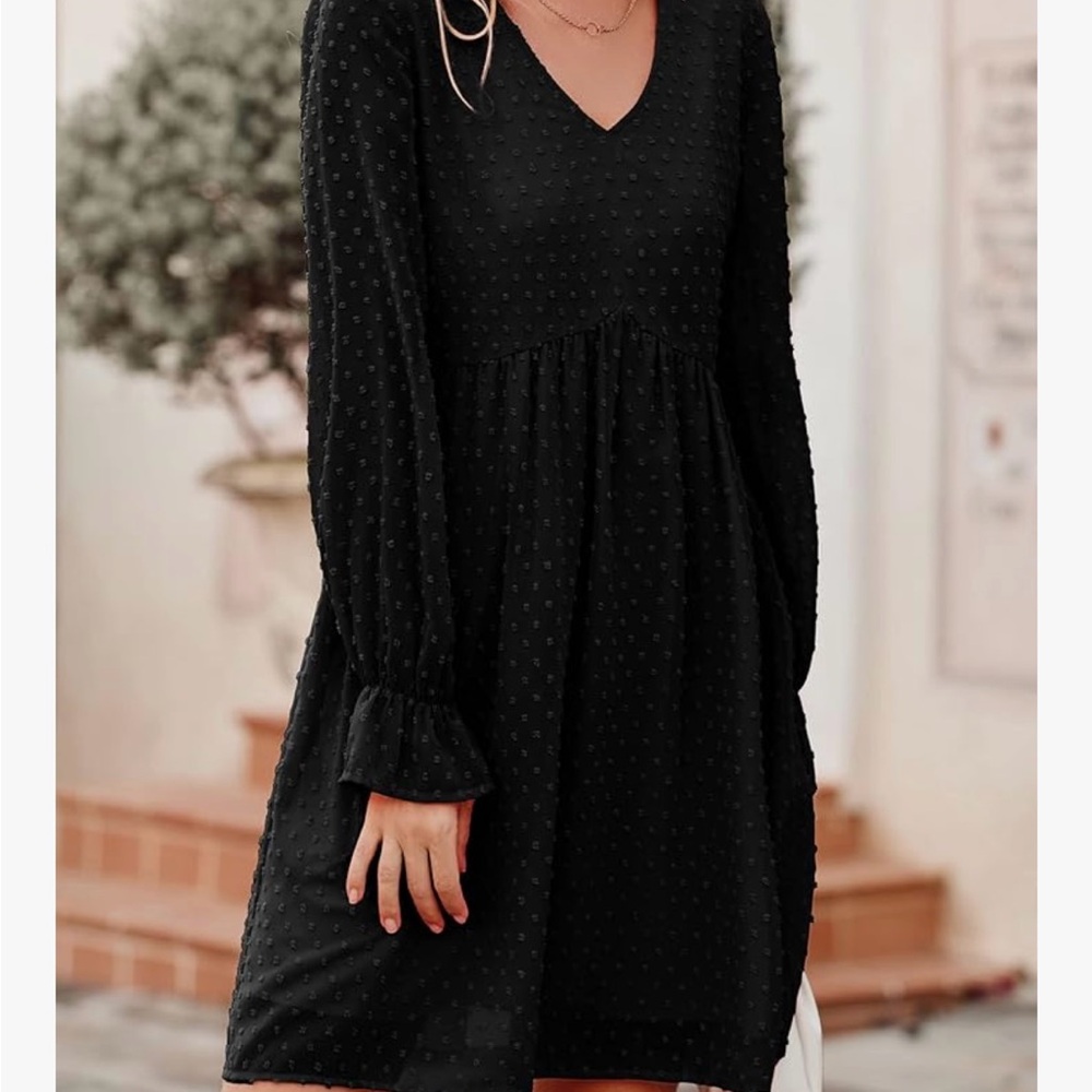 Black V-Neck Long Sleeve Sundress - Picture 6 of 8